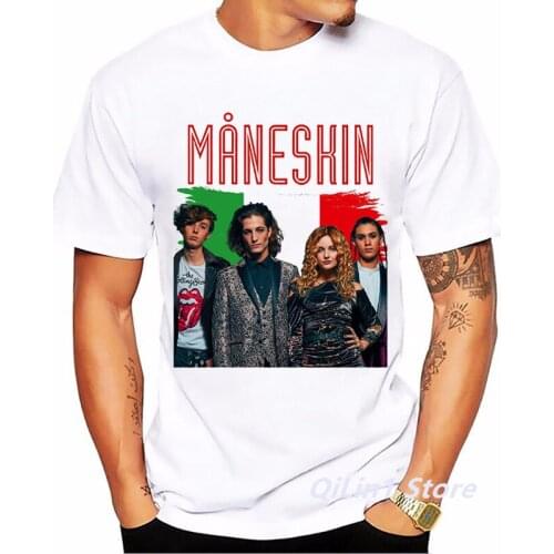 Maneskin Eurovision Rock And Roll Never Dies Graphic Print T-Shirt MenS Clothing Funny Hip Hop Tee Shirt Homme Harajuku Shirt