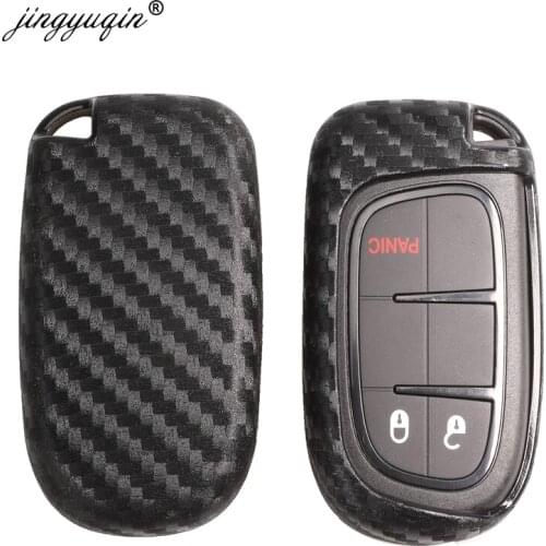 Jingyuqin Carbon Silicone Remote Key Fob Case For Dodge Durango Journey Charger for Jeep Renegade Grand Cherokee Chrysler 300