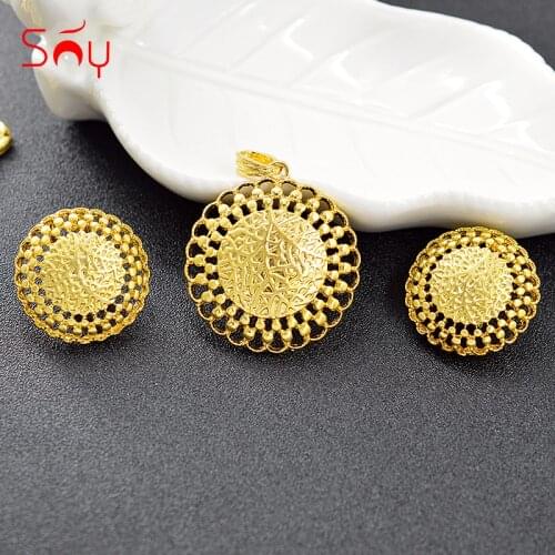 Sunny Jewelry Classic Jewelry Sets For Women Earrings Necklace Pendant Round Flower Jewelry Set For Wedding Jewelry Findings