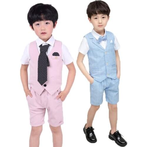 Toddler Flower Boys Clothing Set Summer Baby Vest Shorts Tie 3Pcs Children Kids Clothes Suits Formal Wedding Party Costume