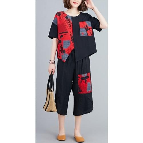 Uego Print Letter Fashion Womens Clothes Set Thin Soft Linen Cotton Loose Cozy Summer Casual Set Pant Tops Two Piece Set Suits