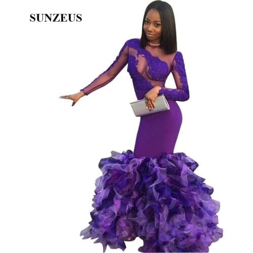 Mermaid Purple Prom Long Dress Appliques Lace Sexy Party Gowns With Ruffles Skirt Ballkleider Lang