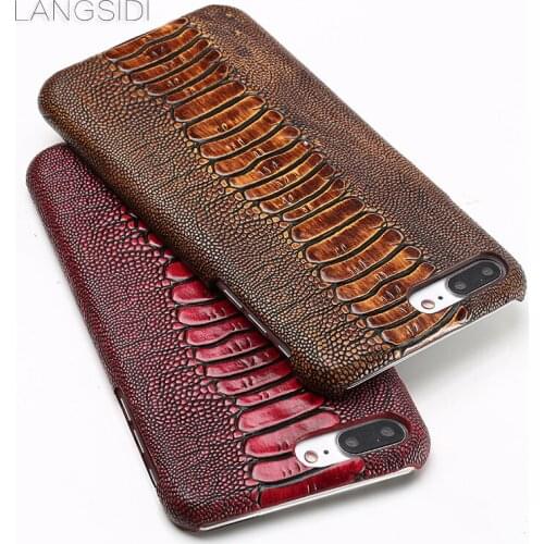 LANGSIDI brand phone case For Iphone 11 Pro max Genuine leather ostrich foot grain handmade For iPhone 7 8 6s plus X xr xs max