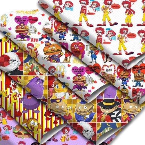 Cartoon Characters Printed Food Synthetic Leather Fabric Sheets 20x33cm for DIY Earrinsg Hair Bows Handbags Crafts Garments