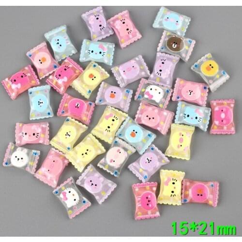 Mini Order 10pcs 15*21mm Kawaii Animal Image Printing Tranparent Resin Cabochon Food Sweet Candy DIY Jewelry Finding Patch Stick