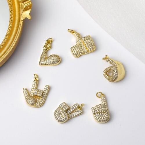 Fashion Micro Pave Cubic Zirconia Charms Pendants Small Size Gesture Earrings Pendant For DIY Necklace Bracelets Making Supplies