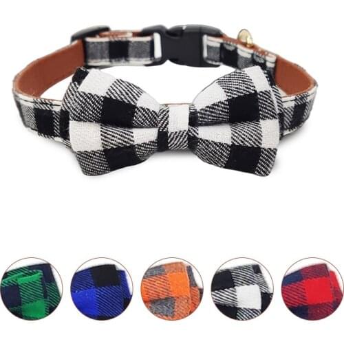 Fashion Dog Stuff PU Leather Personalized ID Tag Bulldog Labrador British Look Pet Small Dog Collar Plaid Collars for Puppies