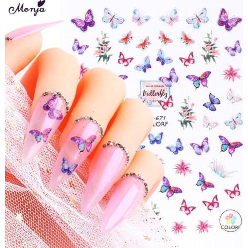 Monja 14 Styles Nail Art Self-adhesive Sticker Butterfly Flower Leaf Series Mixed Pattern DIY Nail Decals Manicure Decoration