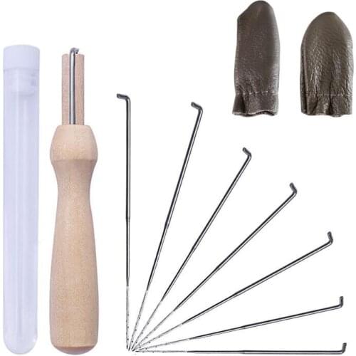 Needle Felting Craft Kit Set Wool Felt Tools Supplies with 3 Sizes Felting Needles Wooden Felting Handle Leather Finger Cots