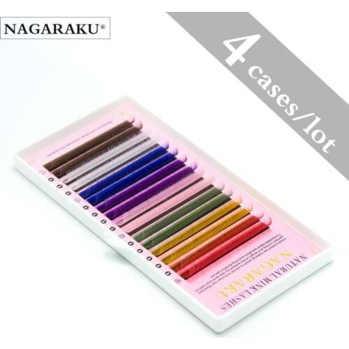 NAGARAKU 4 cases 8 Colors Rainbow Colored Eyelash Extensions color eyelashes 16 lines Premium soft mink lashes high quality