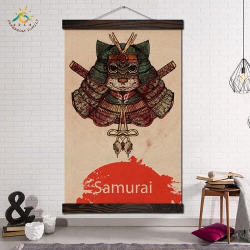 Samurai Cat Warrior Wall Prints Modern Pop Art Frame Scroll Canvas Painting Poster Wall Pictures Home Decor for Bedroom