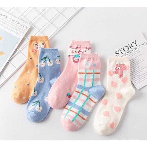 3pairs/set Cute Cartoon Women Cotton Socks Fashion Kawaii Bear Rabbit Socks Japanese Harajuku Female Socks