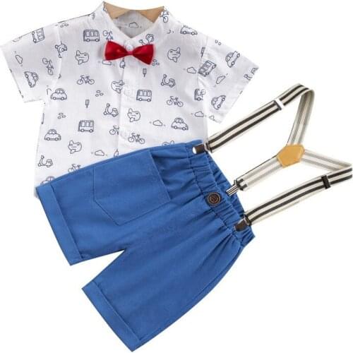 New Children Clothing Summer Baby Clothes Set Boys Cotton Cartoon Shirt Overalls 2Pcs/Set Toddler Casual Costume Kids Tracksuits