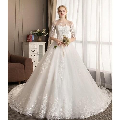 New Gorgesous Half Sleeves Ball Gown Lace Wedding Dresses Bridal Gown Celebrity vestido De Noiva robe de mariee Luxury