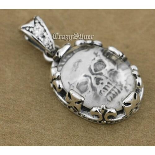 White CZ Skull 925 Sterling Silver Mens Biker Pendant 9S111 925 Sterling Silver Necklace 26 inches