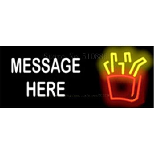 Custom Message Fries NEON SIGN Real GLASS Tube Beer PUB Restaurant Signboard display Decorate Shop Burger Light Signs 17*14"