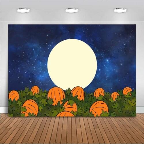 Pumpkin happy hallowwen backdrop for photography Starry sky Full moon night Background for photo studio cartoon theme party