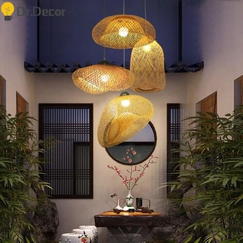 Modern Bamboo LED Pendant Lights Restaurant Hotel Rattan Pendant Lamp Living Room Decoration Kitchen Hanging Lamps Luminaries
