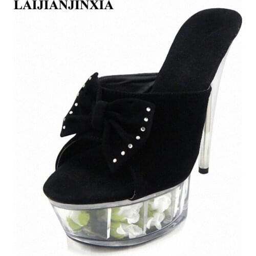 LAIJIANJINXIA Women 15CM High Heels Platform Romantic Slippers Nightclub Party Dancing Shoes Open Toe Pole Dance Shoes