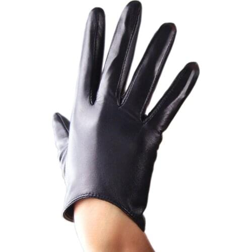 Ms. Pure Sheepskin Ultra-Short Fashion Black Genuine Leather Gloves European Version Of Slender Cut Female Models TB05