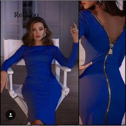 Women Bodycon Sexy Club Midi Dress Winter Autumn Sheath O-neck Long Sleeve Party Tight Back Zipper Dresses Dress