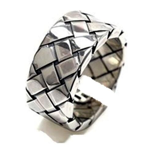 Authentic 925 Sterling Silver Fashion Retro Wide-Face Woven Mesh Opening Ring Fine Jewelry For Women Party Gift