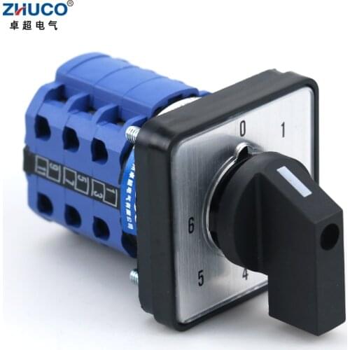 ZHUCO SZW26/LW26-20/0-6.3 20A Three Pole Seven Position 64X64 48X48 mm Panel Selector Transfer Rotary Cam Universal Switch