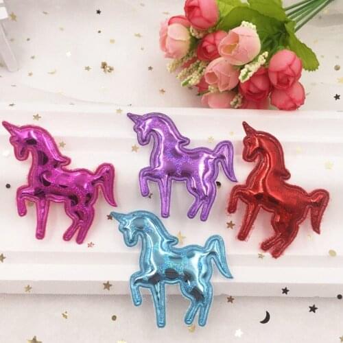 10pcs Glitter Padded Fabric Leather Colorful Unicorn Applique Making Children Hair Clip Accessories DIY Craft Supplies
