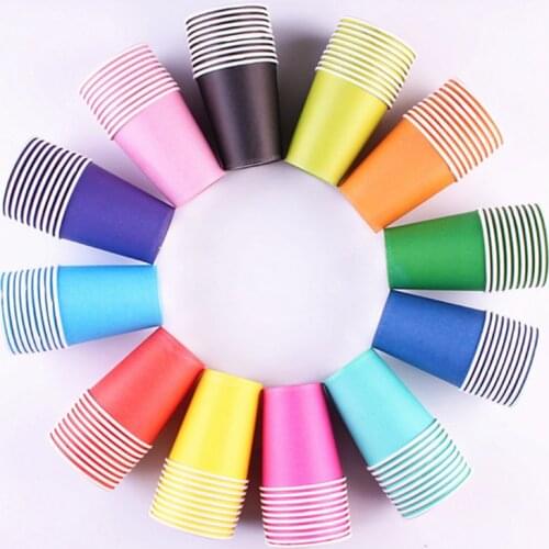 10pcs/lot Disposable Cups With 250ml Made of Paper Red Blue Green Pink Yellow Purple Orange Birthday Party Decoration Supplies