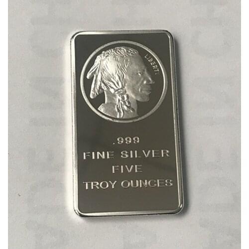 100 Pcs Non Magnetic Indian Buffalo Bar 1 OZ Silve Plated Buff Animal Ingot Badge 50 Mm x 28 Mm Collectible Bars Coin