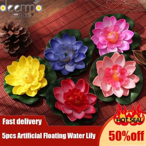 5pcs Artificial Floating Water Lily EVA Lotus Flower Pond Decor 10cm Artificial Lotus Pond Tank Plant Ornament Home Garden Decor