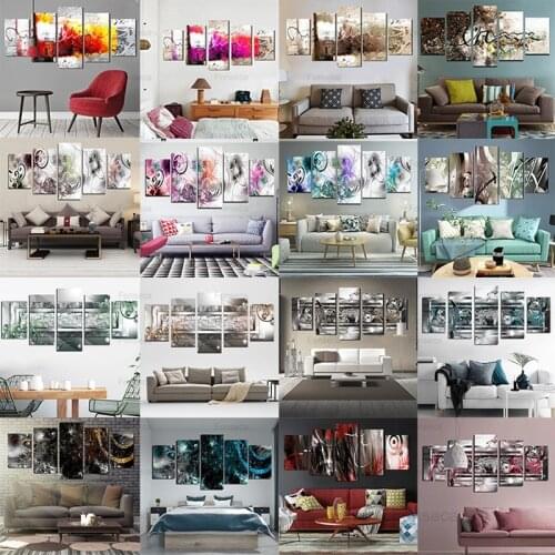 5 pcs Wall Paintings Vintage Abstract Pattern Pictures Frameless/With Frame Poster for Living Room Wall Art Aesthetic Room Decor