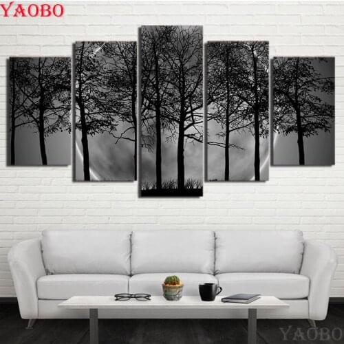 Full Square Round Drill 5D Diy Diamond Painting 5 Pieces Black White Grey Psychedelic Forest Landscape Diamond Embroidery sale