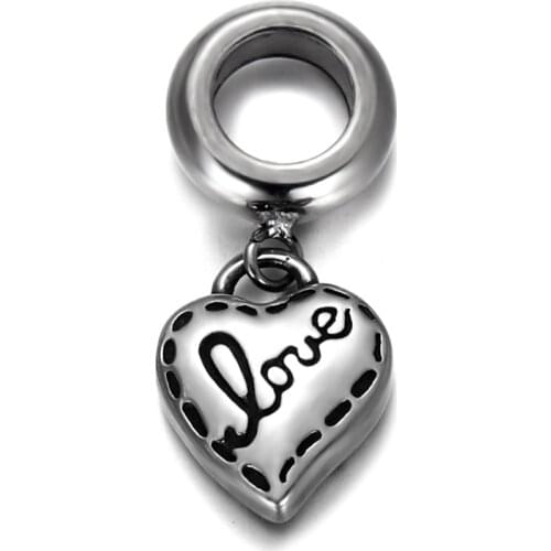 Stainless Steel Spacer Bail Beads with Heart Charms 5mm Hole Polished Metal Charm Accessories DIY Bracelet Jewelry Making