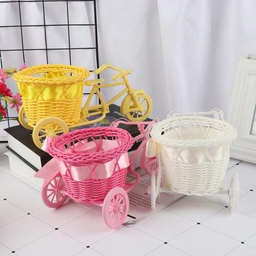 Flower Basket Pot Rattan Bicycle Storage Basket Float Vase Plant Stand Holder Tricycle Bike Design Organizer