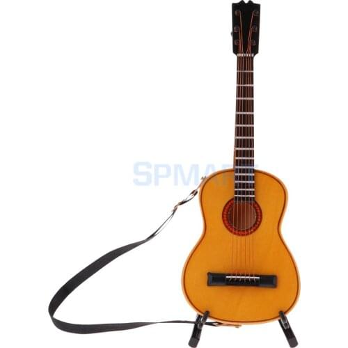 1/6 Scale Handcrafted Wooden Electric Guitar Model With Display Stand Dolls House Miniature Musical Instruments Ornament Toys