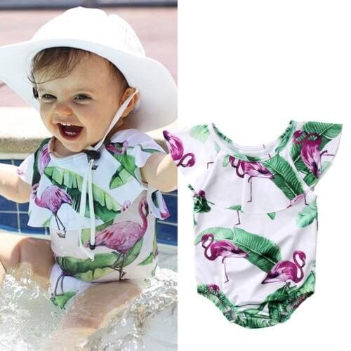 Kids Baby Girl Flamingo Flower Ruffle Swimsuit Swimwear Bikini Beachwear Summer Swimming Clothes