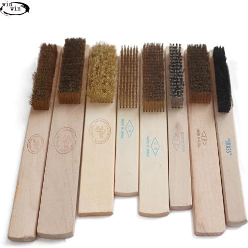 1pcs Polishing Grinding Brass Copper Wire Brush Steel Brush with Wooden Handle Nylon Wire Brush for Jewelry Rust Paint Removal