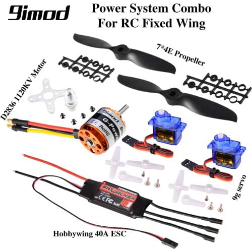 Hot Hobbywing 40A ESC 9imod D2836 1120KV Brushless Motor 9G Servo 7*3E Propeller Power System RC Fixed Wing Part