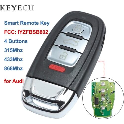 Keyecu Smart Remote Key Fob 3+1 Buttons 315MHz / 433MHZ / 868MHZ for Audi A3 A4 A5 A6 A8 Quattro Q5 Q7 A6 A8 FCC ID: IYZFBSB802