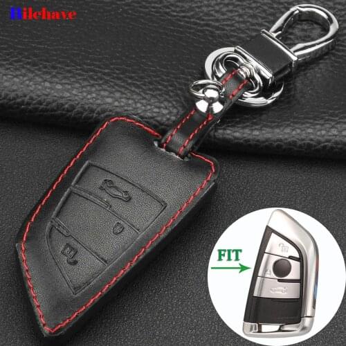 Bilchave 3 Buttons Remote Car Hand-stitched leather Case Cover Fob For BMW X5 X6 Protective Shell Cover Housing Keychain Holde