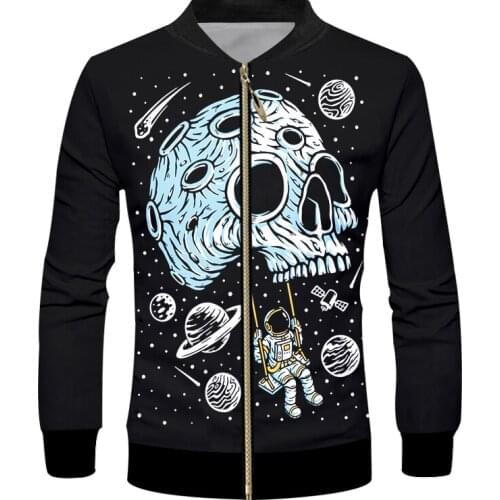 IFPD EU Size Mens Zipper Jacket 3D Space Astronaut Skull Printed Long Sleeve Coat Men Women Hip Hop Streetwear Casual Jacket