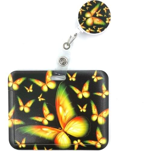 Butterfly Monarch Cartoon Cute Credit Card Holder Lanyard Women Men Kid Student Badge Reel ID Name Bus Clips Card Badge Holder