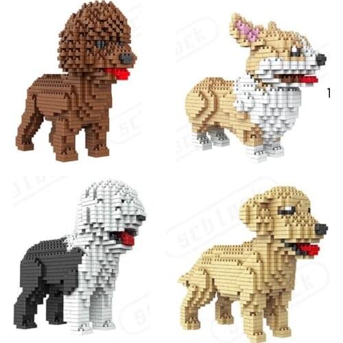 Cute Dog Mini Blocks Plastic Building Toy Animal Poodle Model Brinquedos golden retriever Toys for Children Lovely Girls Gifts