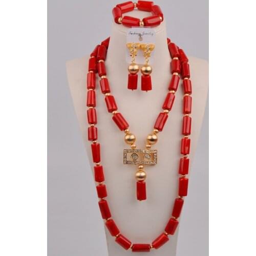 Fashion Red Nigerian Wedding Coral Necklace Set African Coral Beads Jewelry Set for Women 11-B04
