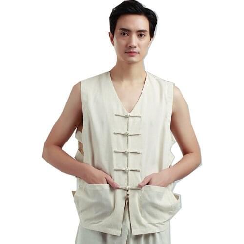 Shanghai Story Mens Chinese Vintage Linen Vest Farmer T Shirt Worker Sleeveless Tank Top Summer Casual Wear