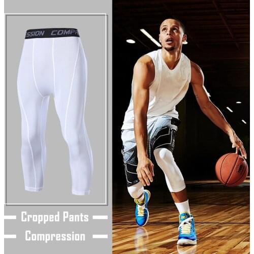Mens Running Sport Tights Pants Basketball Cropped Compression Leggings Gym Fitness Sportswear for Male Athletic Trousers