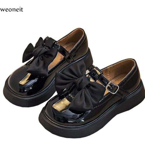 Weoneit New Children Leather Shoes Bow Princess Girls Party Dance Shoes Baby Student Flats Kids Performance Shoes CN 21-37