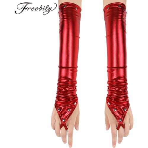 Fashion Night Club Party Pole Dancing Patent Leather Long Gloves Women Gothic Punk Fingerless Latex Gloves Cosplay Costumes