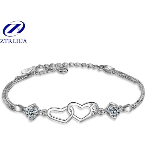 High-grade Temperament 925 Sterling Silver Jewelry Heart-shaped Two Colors Fashion Female Exquisite Bracelets SB74